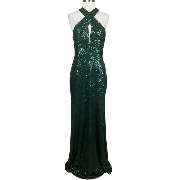 Laundry by Shelli Segal Women's Formal Dress Size 8 Green Sequin Halter Gown - Picture 1 of 13